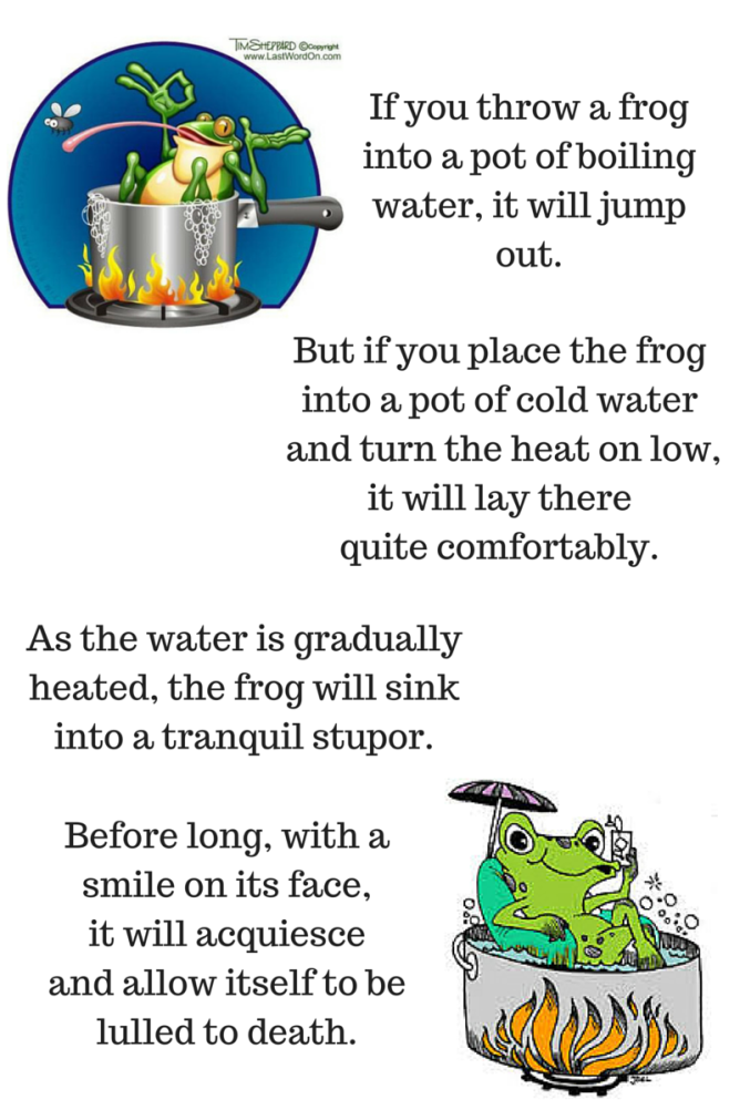 If you throw a frog into a pot of boiling water,it will jump out.